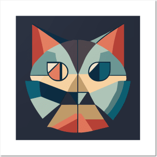 Geometric Cat Face Posters and Art